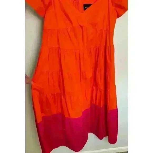 Donna Morgan Colorblock Tiered Trapeze Midi Dress Pink Orange Size 6 Maxi - Picture 3 of 12